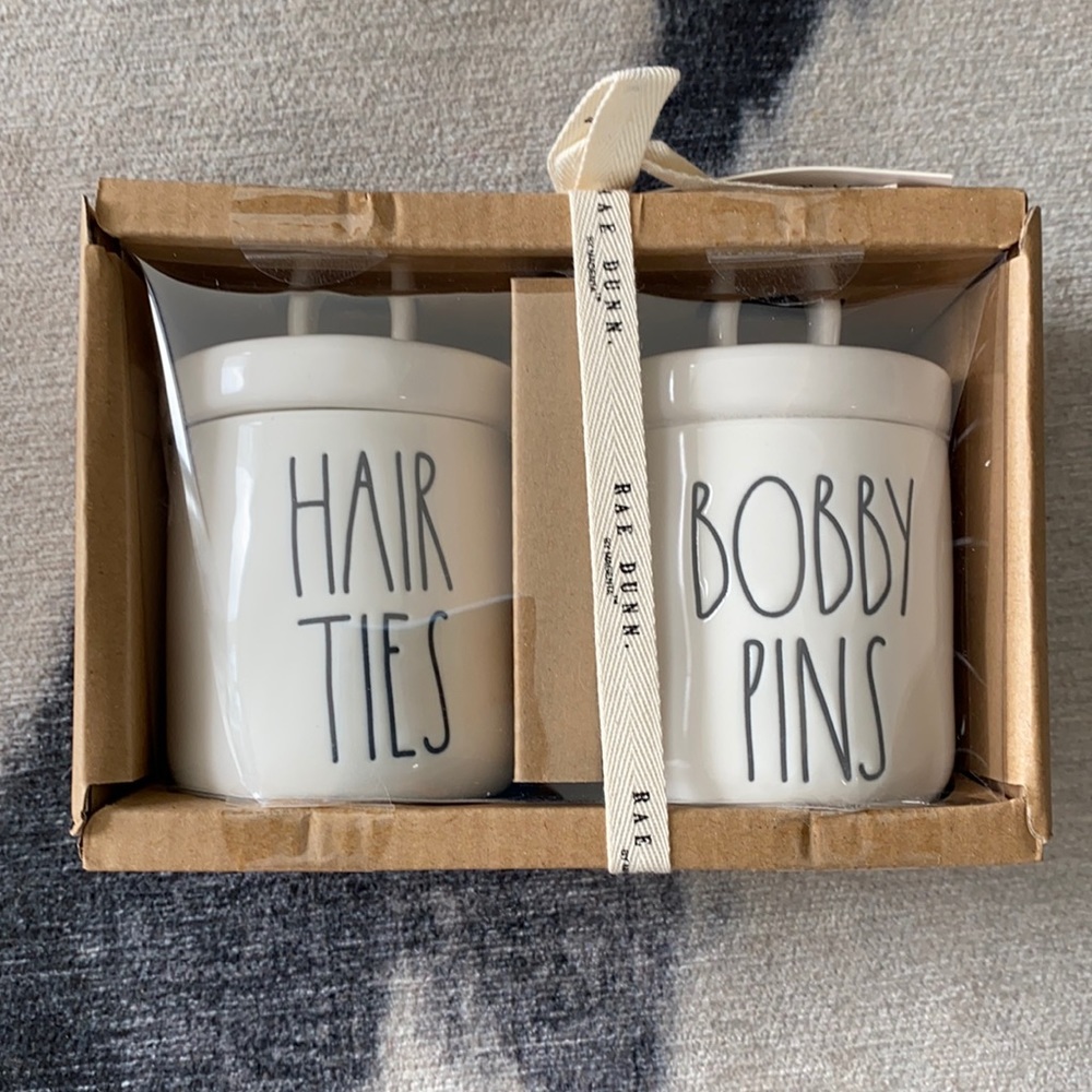 NWT Rae Dunn Hair Ties and Bobby Pins canister